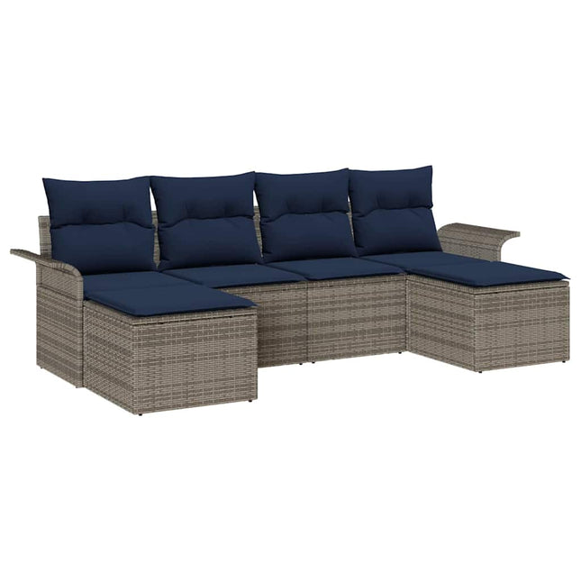 Havesofa Sæt med pude med opbevaring 6 pcs Grå Poly rattan