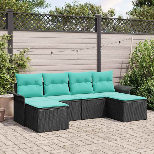 Havesofa Sæt med pude med opbevaring 6 pcs Sort Poly rattan
