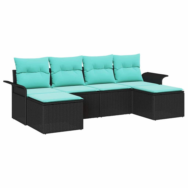 Havesofa Sæt med pude med opbevaring 6 pcs Sort Poly rattan