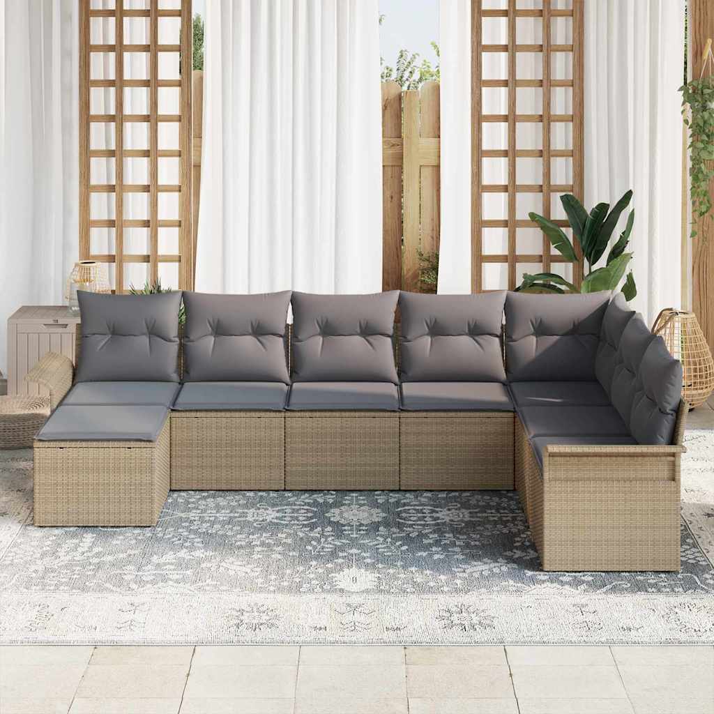 Havesofa Sæt med pude med opbevaring 8 pcs Beige Poly rattan