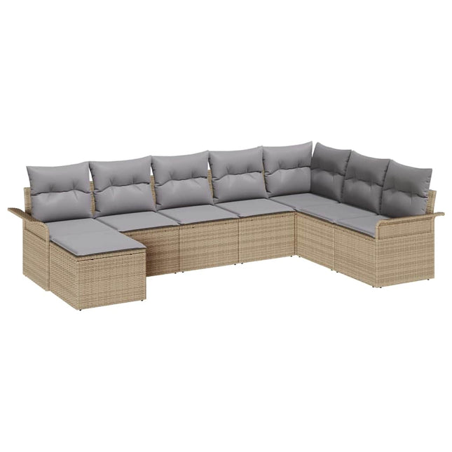 Havesofa Sæt med pude med opbevaring 8 pcs Beige Poly rattan