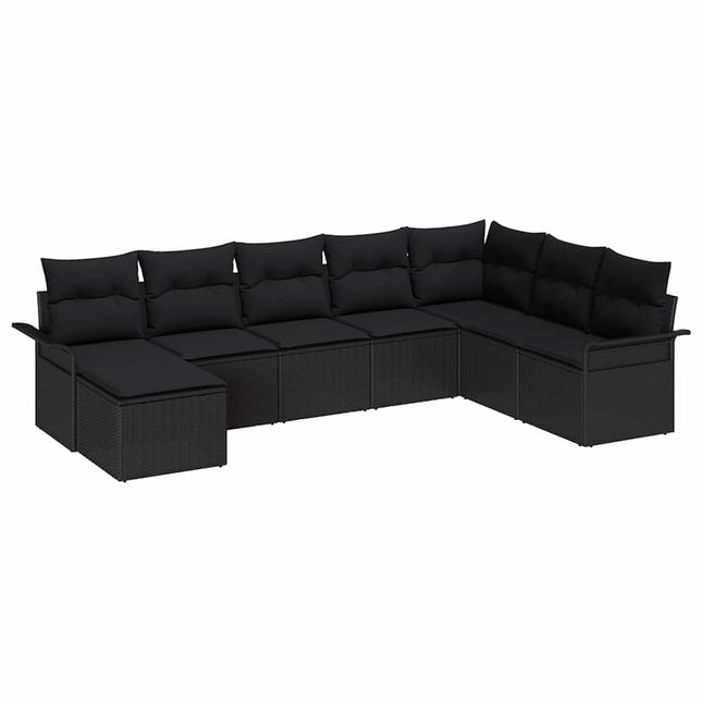 Havesofa Sæt med pude med opbevaring 8 pcs Sort Poly rattan
