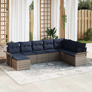 Havesofa Sæt med pude med opbevaring 8 pcs Lysegrå Poly rattan