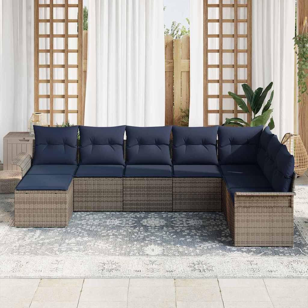 Havesofa Sæt med pude med opbevaring 8 pcs Lysegrå Poly rattan