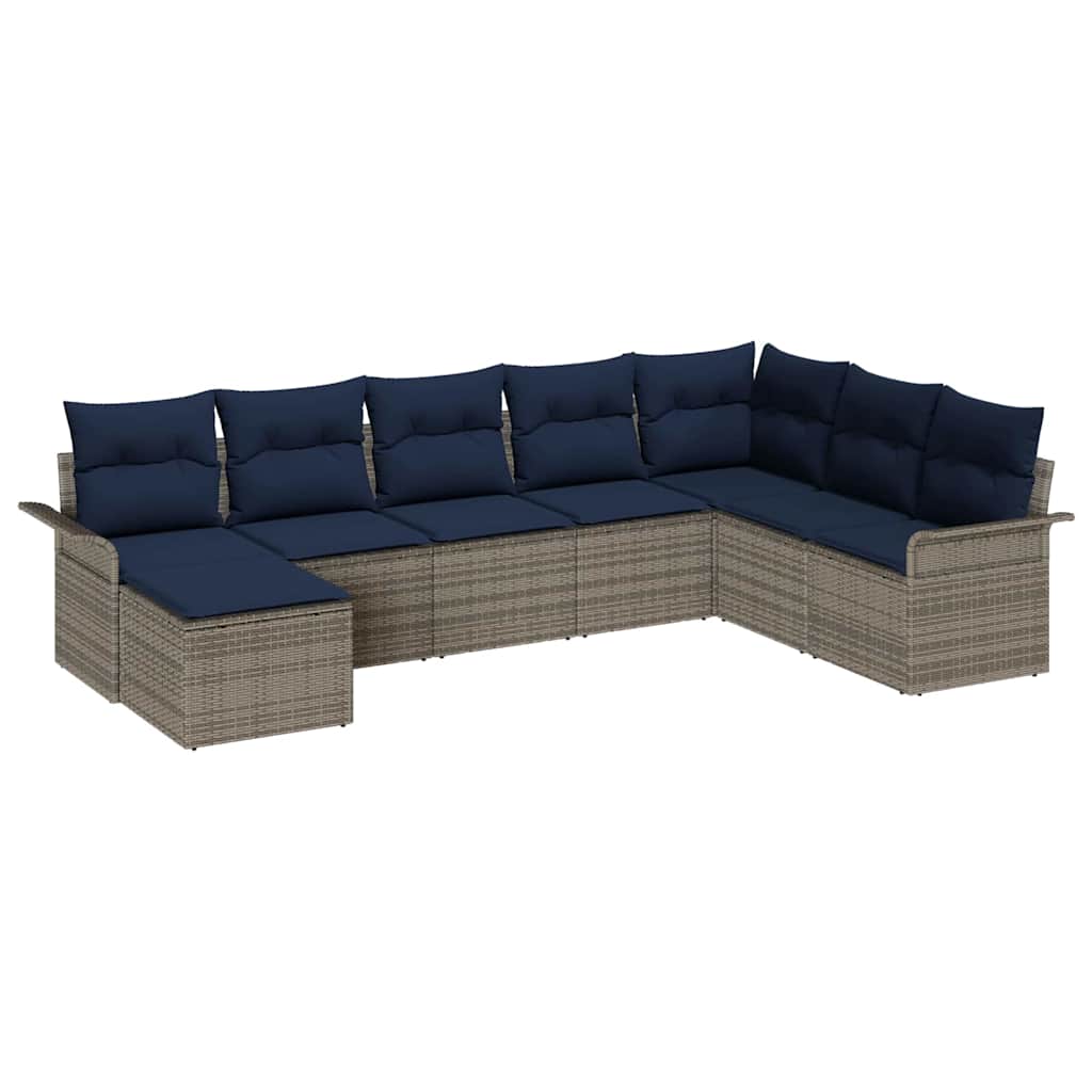 Havesofa Sæt med pude med opbevaring 8 pcs Lysegrå Poly rattan