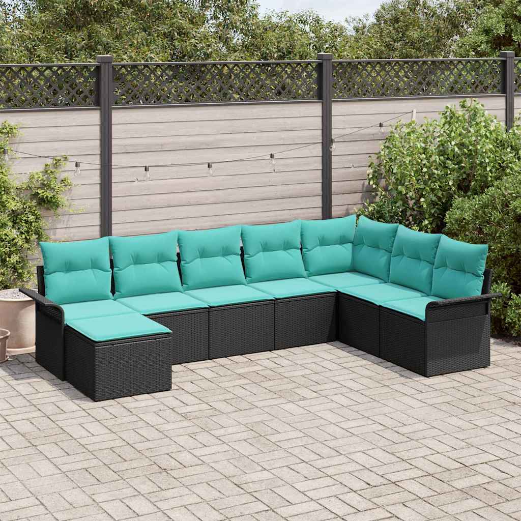 Havesofa Sæt med pude med opbevaring 8 pcs Sort Poly rattan