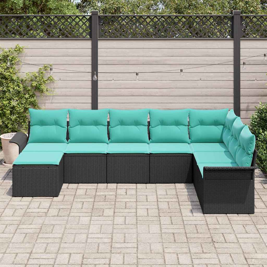 Havesofa Sæt med pude med opbevaring 8 pcs Sort Poly rattan