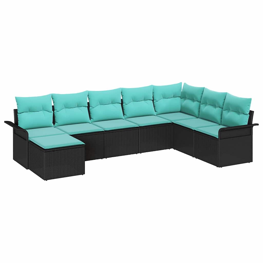 Havesofa Sæt med pude med opbevaring 8 pcs Sort Poly rattan