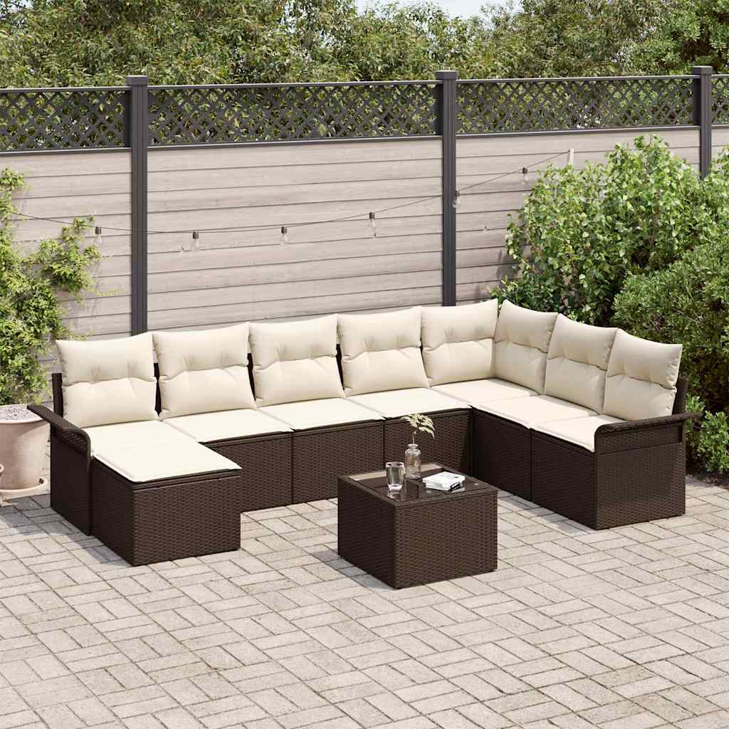 Havesofa Sæt med pude med opbevaring 9 pcs Grå Poly rattan