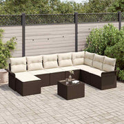 Havesofa Sæt med pude med opbevaring 9 pcs Grå Poly rattan