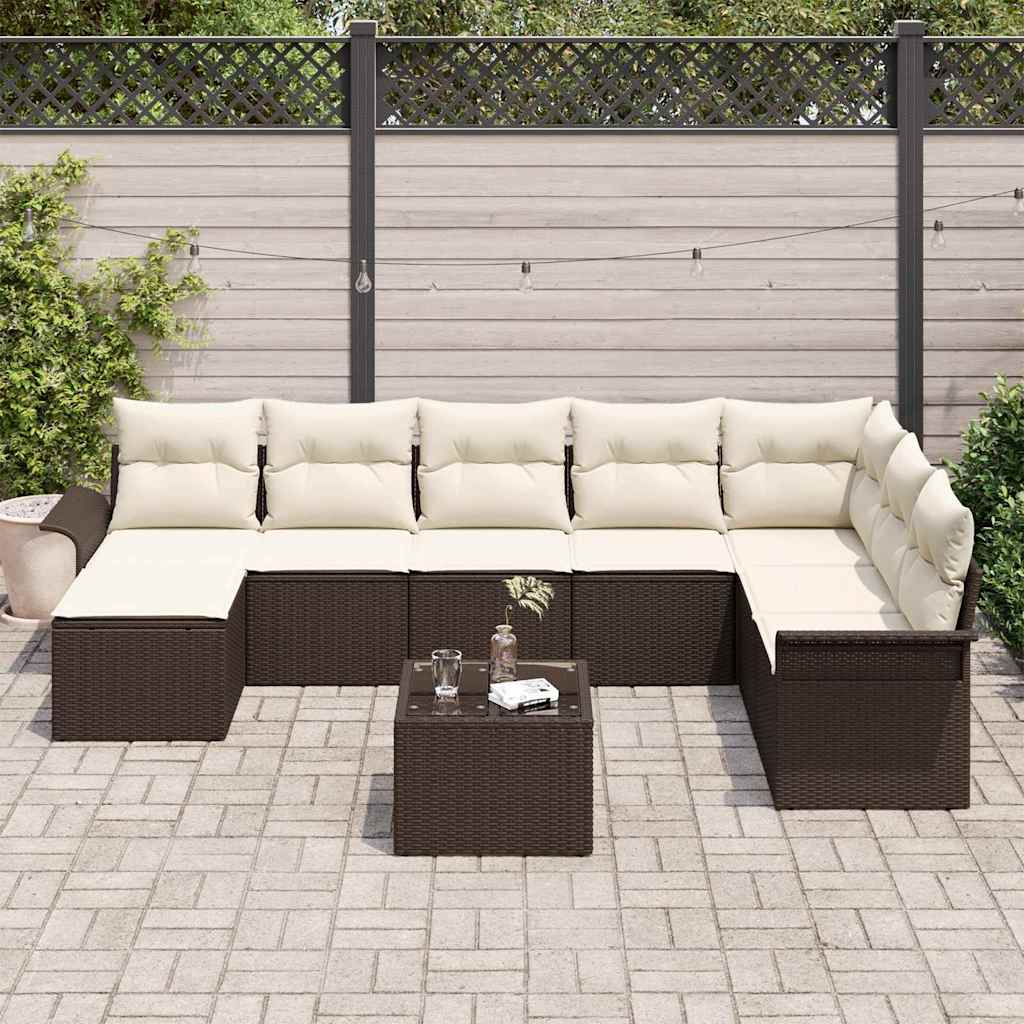 Havesofa Sæt med pude med opbevaring 9 pcs Grå Poly rattan