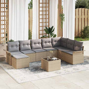Havesofa Sæt med pude med opbevaring 9 pcs Sort Poly rattan