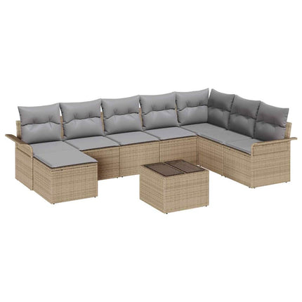 Havesofa Sæt 9 stk. Sort Poly rattan