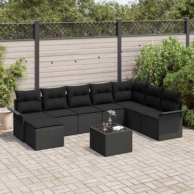 Havesofa Sæt med pude med opbevaring 9 pcs Beige Poly rattan