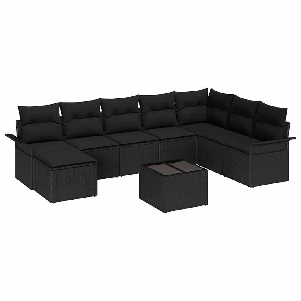 Havesofa Sæt med pude med opbevaring 9 pcs Beige Poly rattan