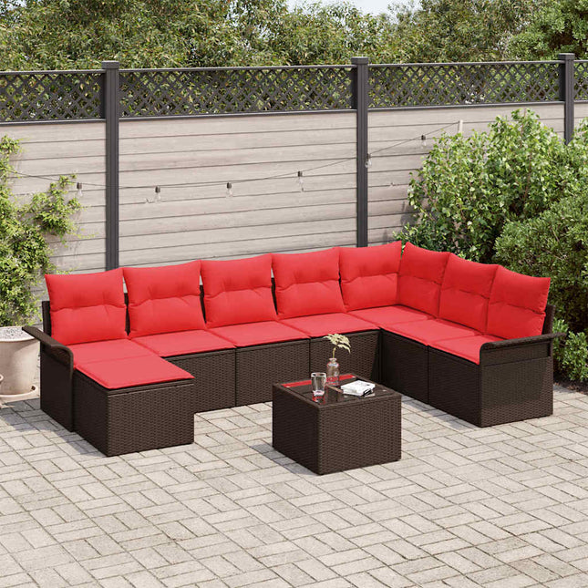 Havesofa Sæt med pude med opbevaring 9 pcs Brun Poly rattan