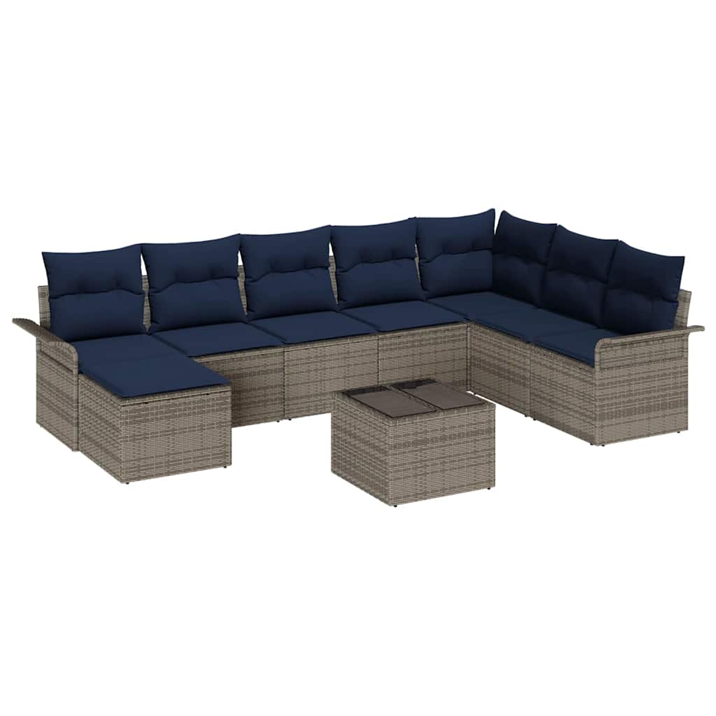 Havesofa Sæt med pude med opbevaring 9 pcs Grå Poly rattan