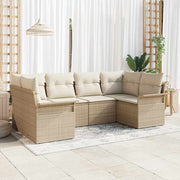 Havesofa Sæt med opbevaring 6 pcs Beige Poly rattan