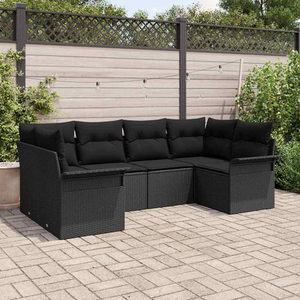 Havesofa Sæt 6 stk. Sort Poly rattan