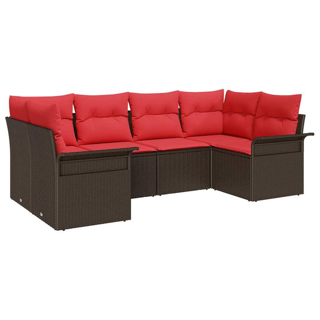Havesofa Sæt med opbevaring 6 pcs Brun Poly rattan