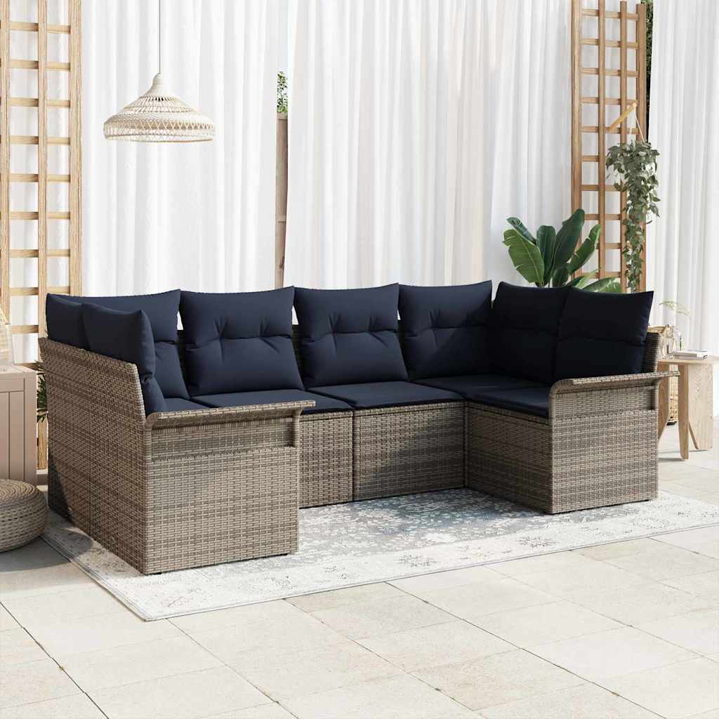 Havesofa Sæt med opbevaring 6 pcs Grå Poly rattan