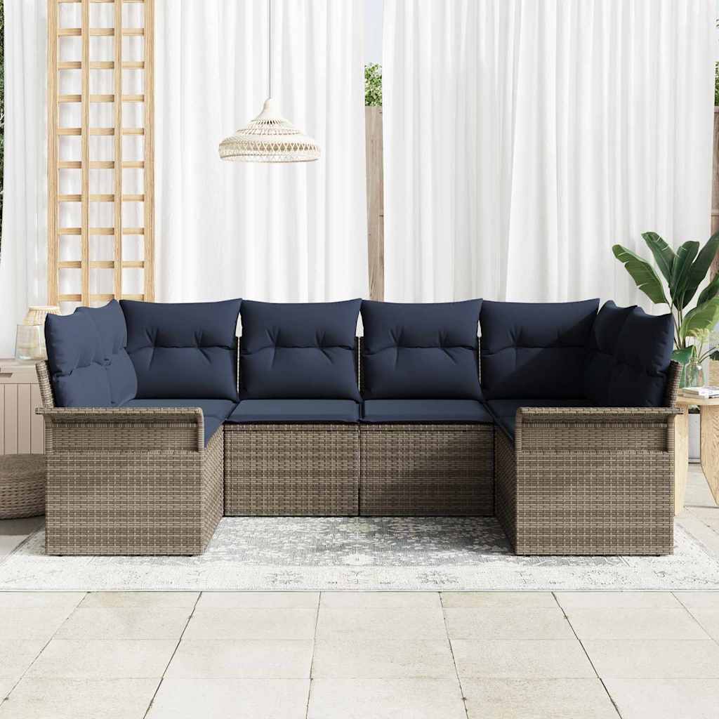 Havesofa Sæt med opbevaring 6 pcs Grå Poly rattan