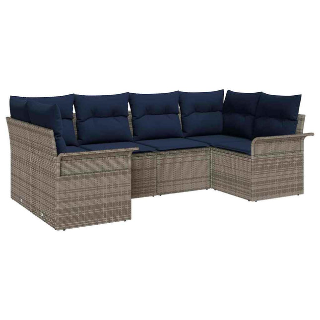Havesofa Sæt med opbevaring 6 pcs Grå Poly rattan