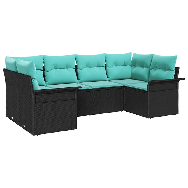Havesofa Sæt med opbevaring 6 pcs Sort Poly rattan