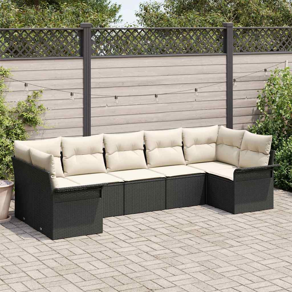 Havesofa Sæt med opbevaring 7 pcs Sort Poly rattan