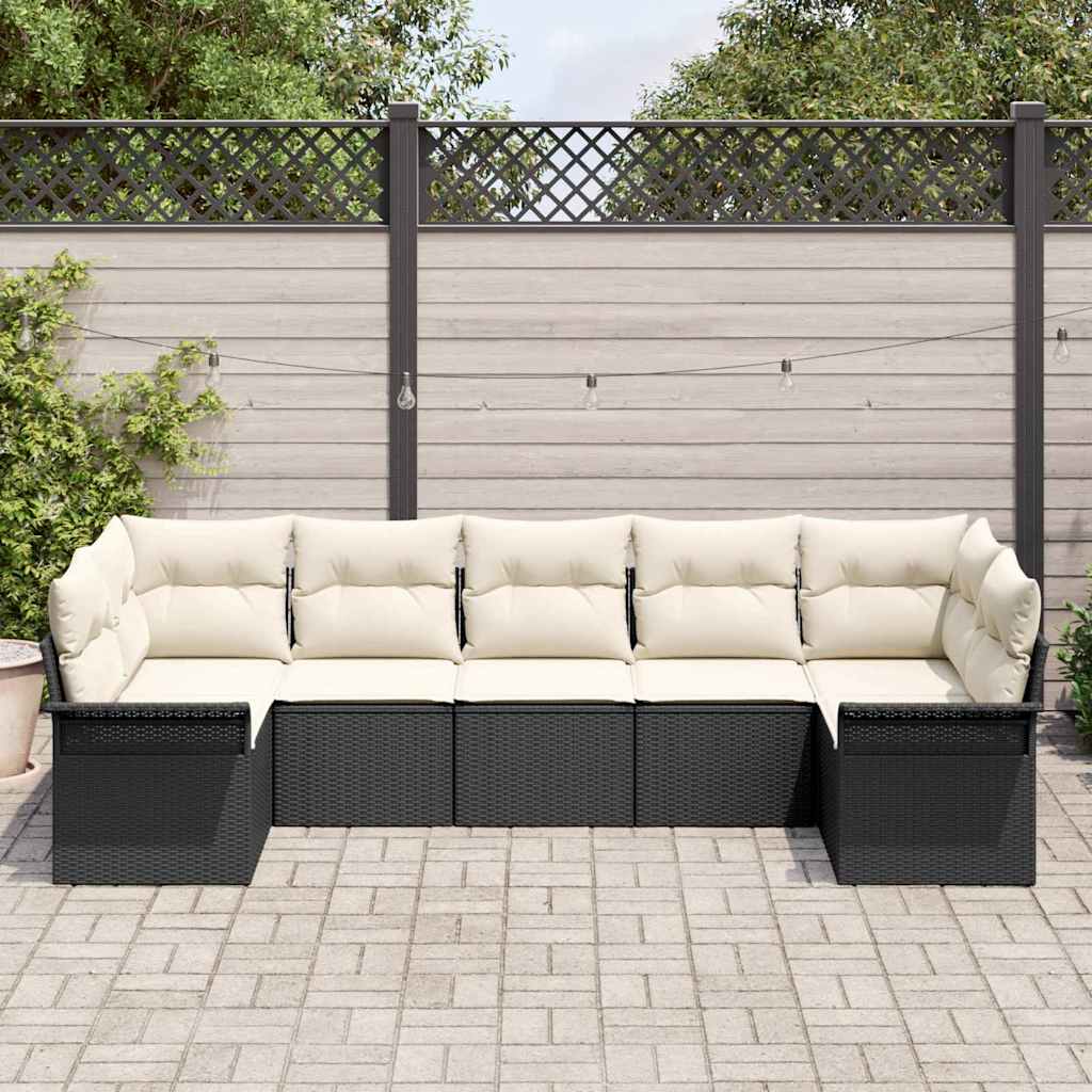Havesofa Sæt med opbevaring 7 pcs Sort Poly rattan