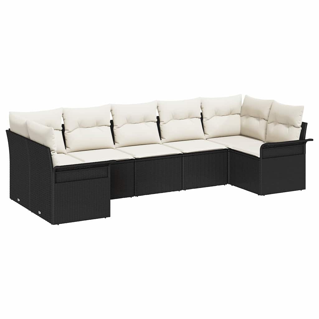 Havesofa Sæt med opbevaring 7 pcs Sort Poly rattan