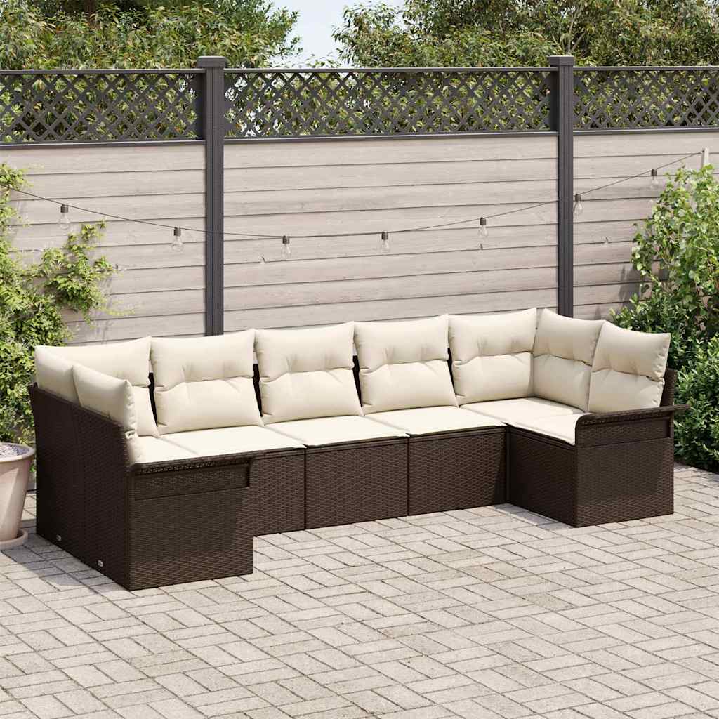 Havesofa Sæt med opbevaring 7 pcs Brun Poly rattan