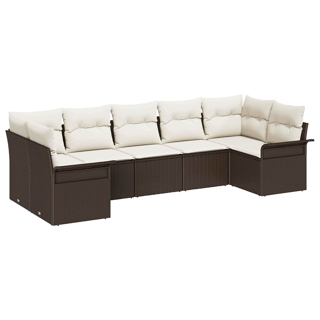 Havesofa Sæt med opbevaring 7 pcs Brun Poly rattan