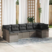 Havesofa Sæt med pude med opbevaring 7 pcs Grå Poly rattan