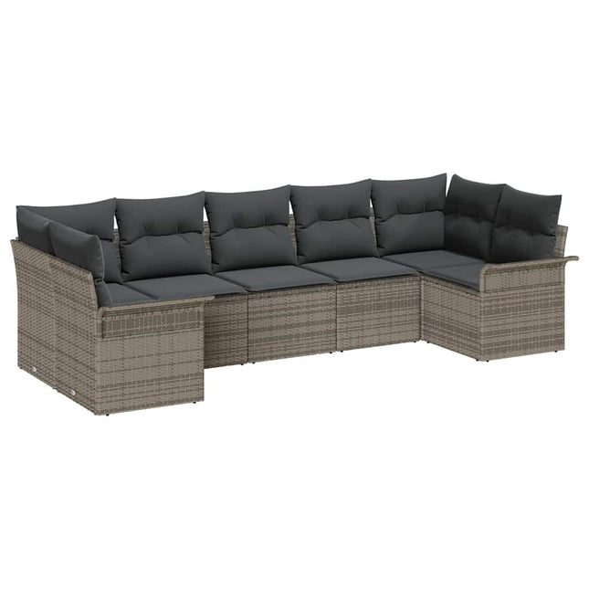 Havesofa Sæt med pude med opbevaring 7 pcs Grå Poly rattan
