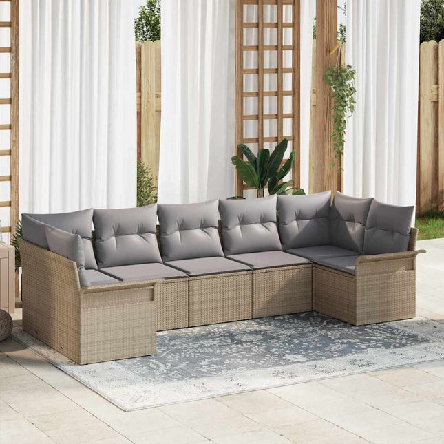 Havesofa Sæt med pude med opbevaring 7 pcs Beige Poly rattan