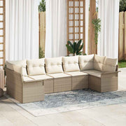 Havesofa Sæt med pude med opbevaring 7 pcs Beige Poly rattan