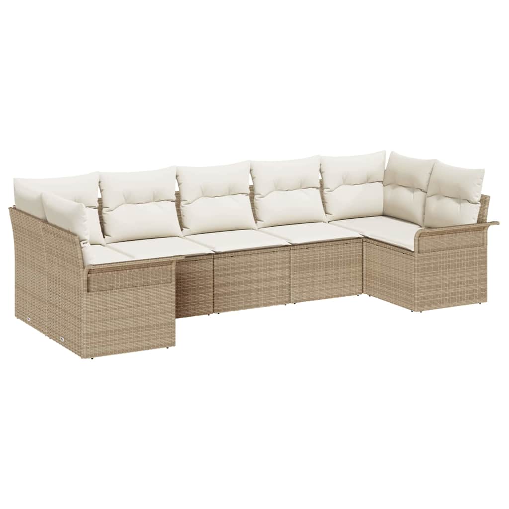 Havesofa Sæt med pude med opbevaring 7 pcs Beige Poly rattan