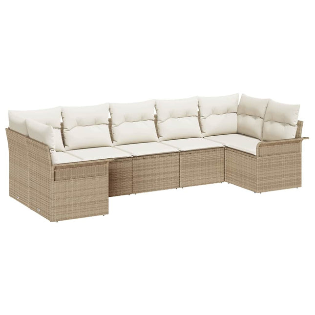 Havesofa Sæt med pude med opbevaring 7 pcs Beige Poly rattan