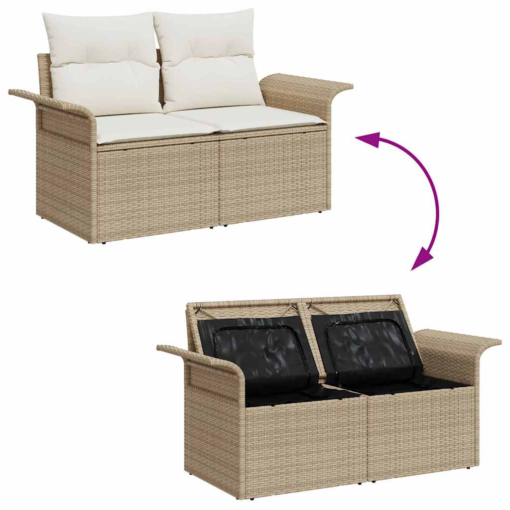 Havesofa Sæt med pude med opbevaring 7 pcs Beige Poly rattan