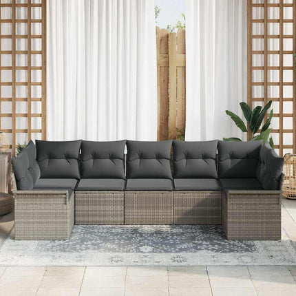 Havesofa Sæt 7 stk. Lysegrå Poly rattan