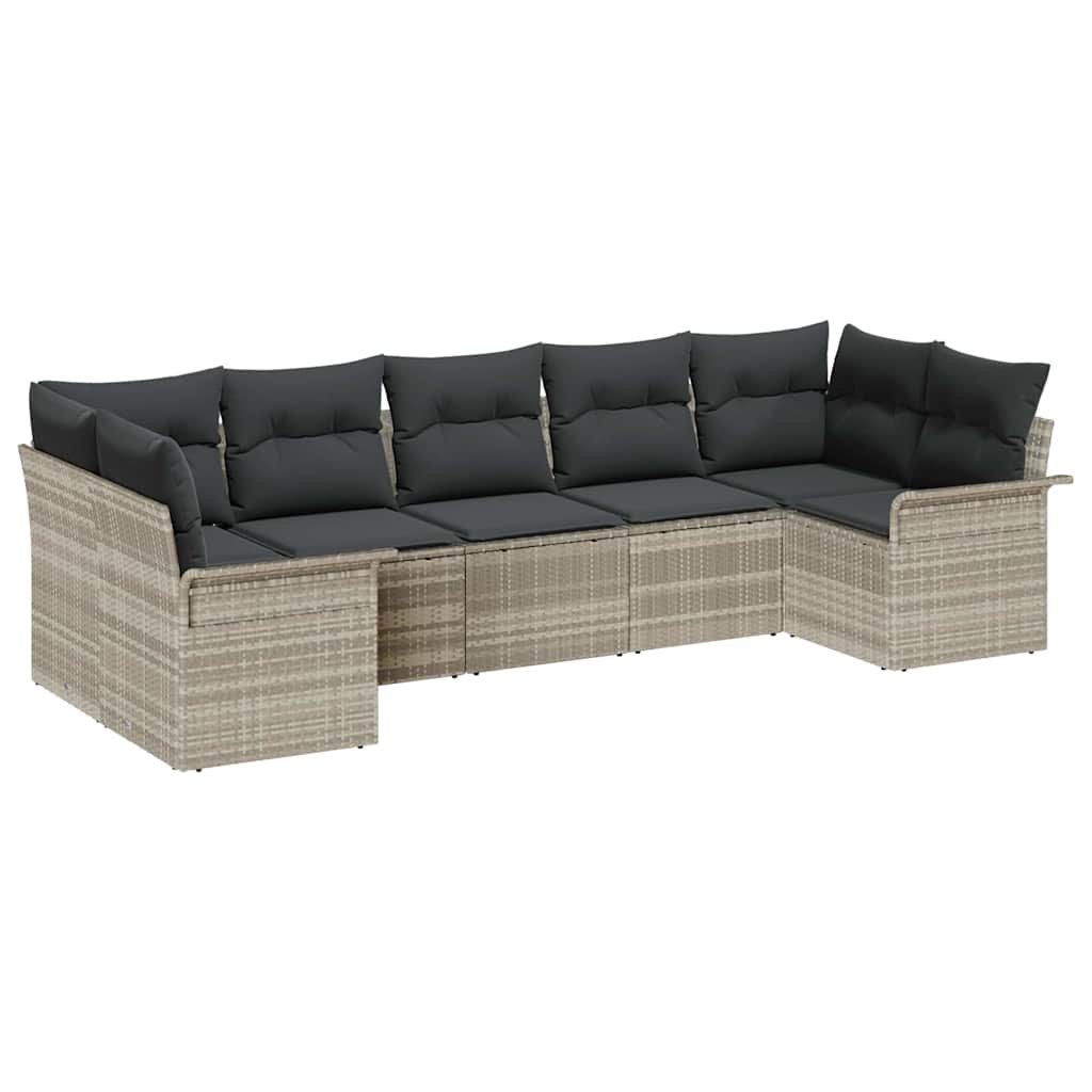 Havesofa Sæt med opbevaring 7 pcs Lysegrå Poly rattan