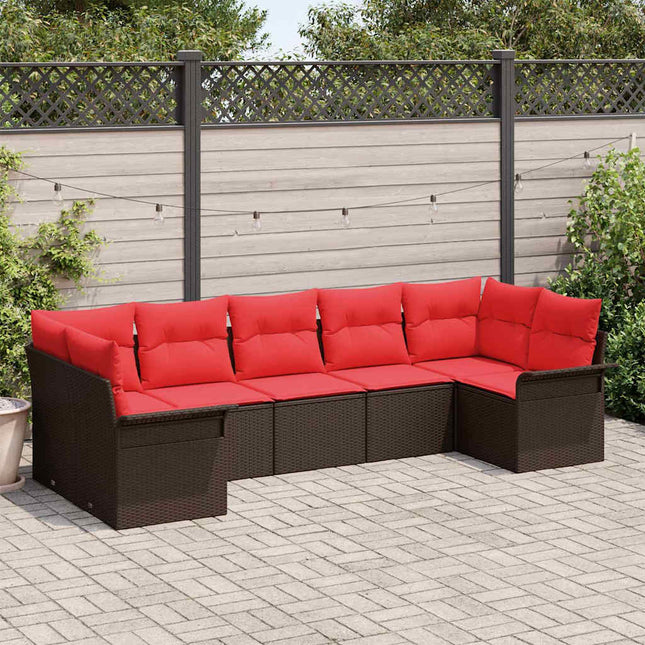 Havesofa Sæt med opbevaring 7 pcs Brun Poly rattan