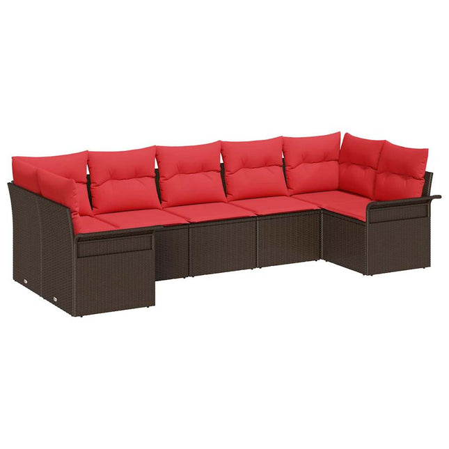 Havesofa Sæt med opbevaring 7 pcs Brun Poly rattan