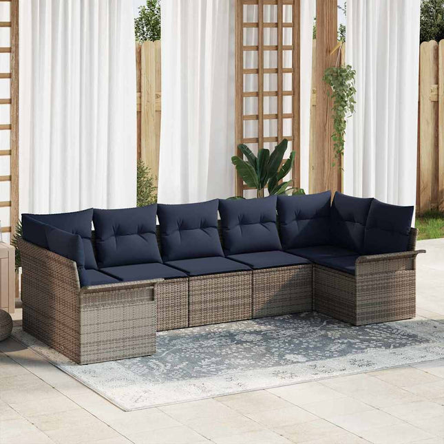 Havesofa Sæt med opbevaring 7 pcs Grå Poly rattan