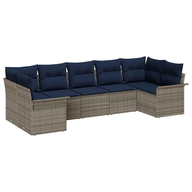 Havesofa Sæt med opbevaring 7 pcs Grå Poly rattan