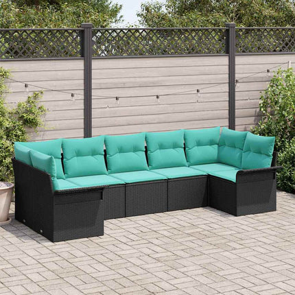 Havesofa Sæt 7 stk. Sort Poly rattan