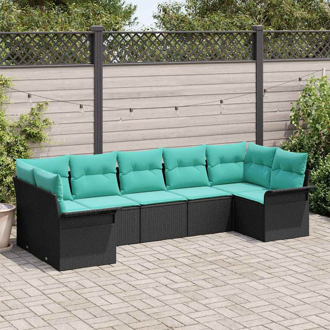 Havesofa Sæt med opbevaring 7 pcs Sort Poly rattan