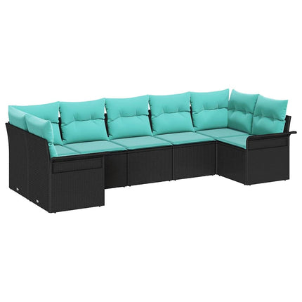 Havesofa Sæt 7 stk. Sort Poly rattan