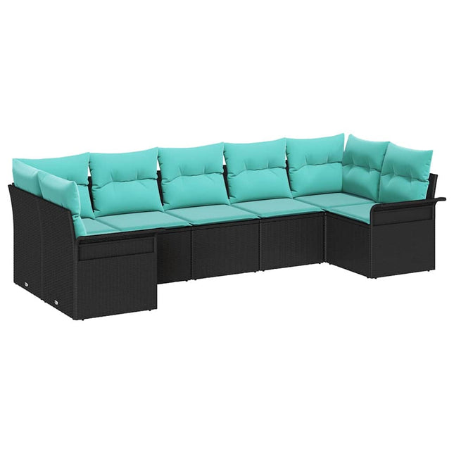 Havesofa Sæt med opbevaring 7 pcs Sort Poly rattan